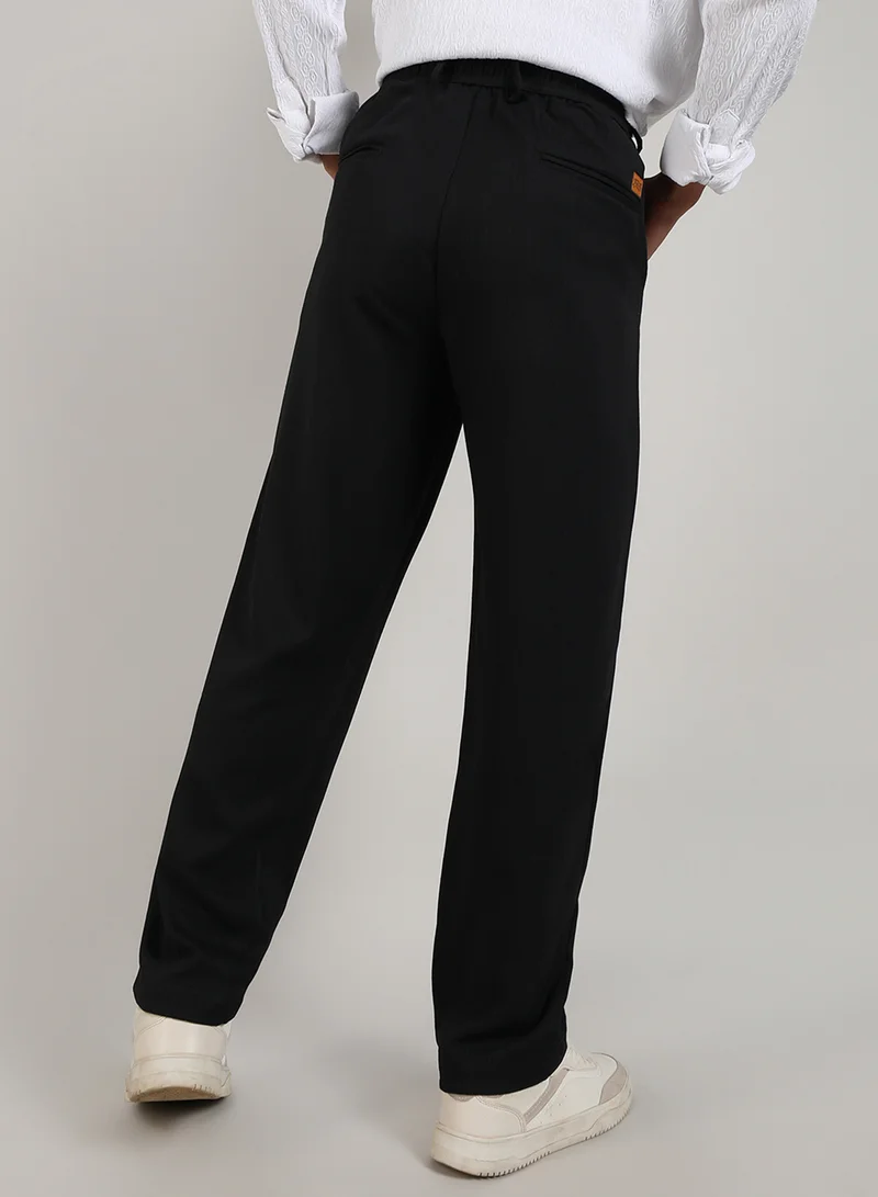 CAHOOT  Men's Onyx Black Tailored Heathered Trousers For Casual Wear | Tailored-Fit | Mid-Rise | Button Closure | Trousers Crafted With Comfort Fit For Everyday Wear for Men | Best Price UAE